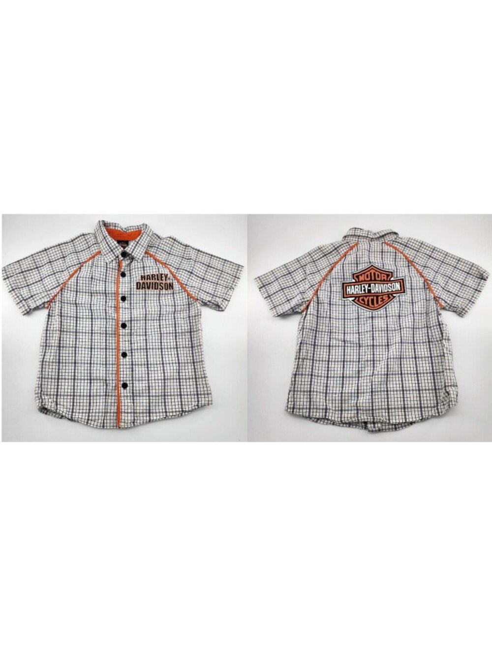 Harley Davidson Plaid Check Graphic Logo Short Sleeve Button‎ Shirt Boys Size 7